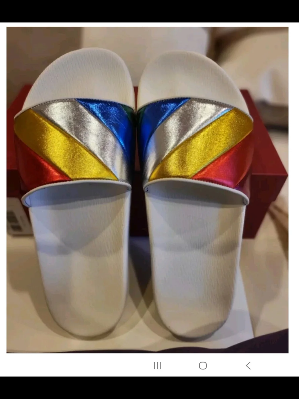 Salvatore Ferragamo Groove Multicolor Rainbow Leathr Metallic Slides Size 9M NWB